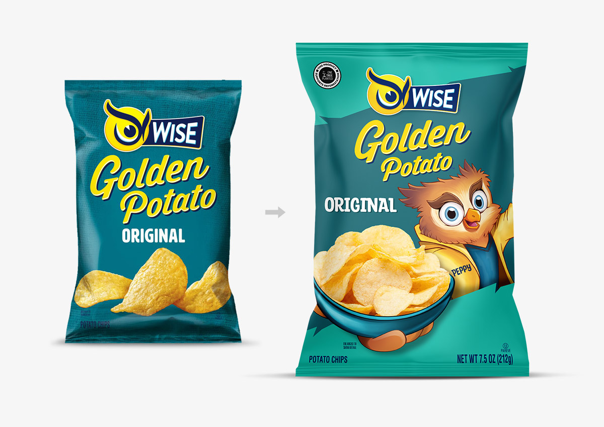 Imaginity, Wise Snacks, Packaging Design, Golden, Original, Old, New, Peppy Pack