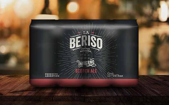 Diseño de empaque de latas, 12 pack estilo Scotch Ale La Beriso banda rock Argentina - Imaginity