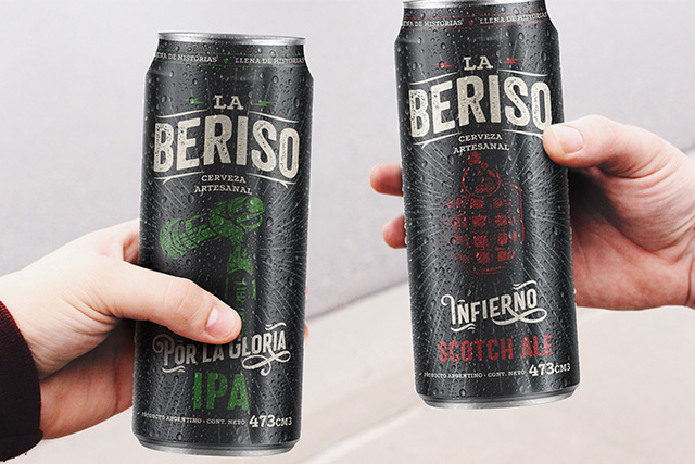 Packaging design of cans line two styles IPA and Scotch Ale - La Beriso rock band Argentina - Imaginity