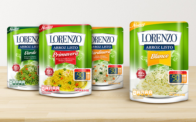 Complete line of packages of 4 flavors of Peruvian rice Lorenzo - Imaginity