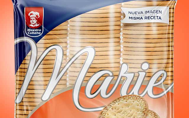 Detail packaging design and new logo of Marie sweet cookies for Maestro Cubano, Uruguay - Imaginity