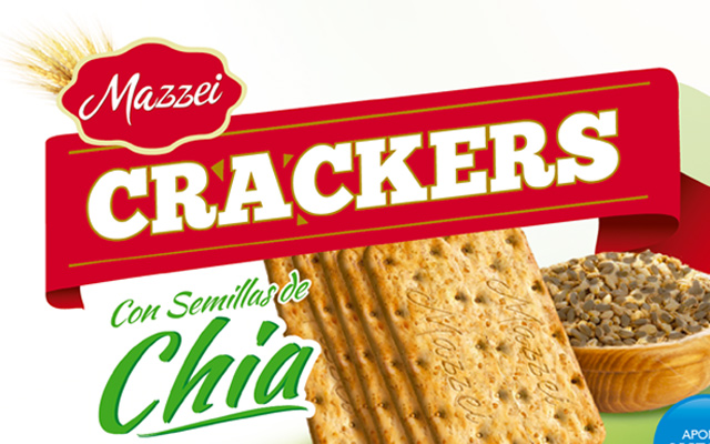 Diseño de Branding y Packaging para Mazzei Crackers, sabor Chia, detalle del pack, Paraguay - Imaginity