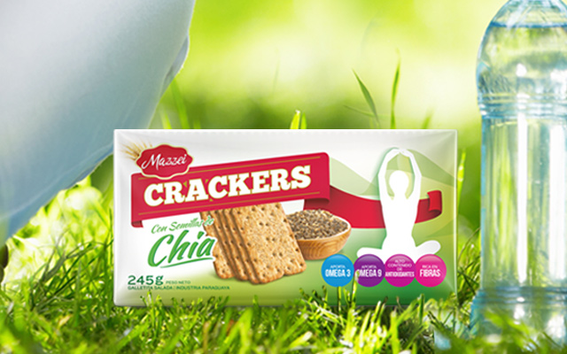 Diseño de Branding y Packaging para Mazzei Crackers, sabor Chia, Paraguay - Imaginity