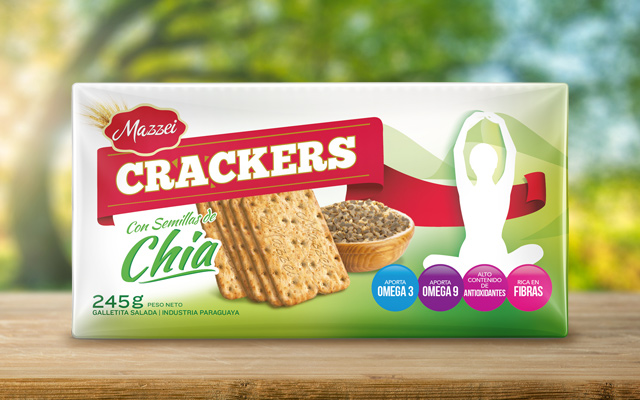 Branding and Packaging Design for Mazzei Crackers Chia variety, Healthy Cookies, Paraguay by Imaginity